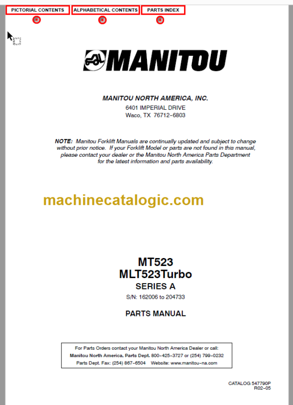 Manitou MT 523 Turbo SERIES A Parts Manual