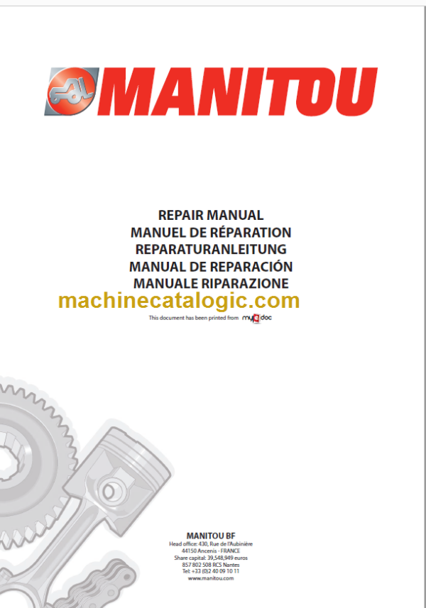 Manitou MT 1033 HL Turbo Série Repair Manual