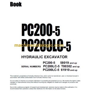 Komatsu PC200-5 PC200LC-5 Hydraulic Excavator Parts Book