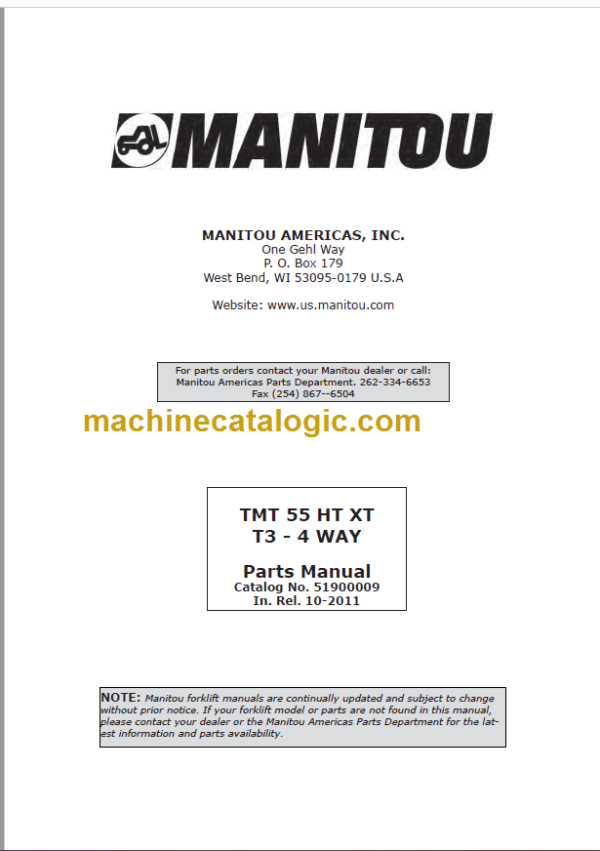 Manitou TMT 55 HT XT T3 4 WAY Parts Manual