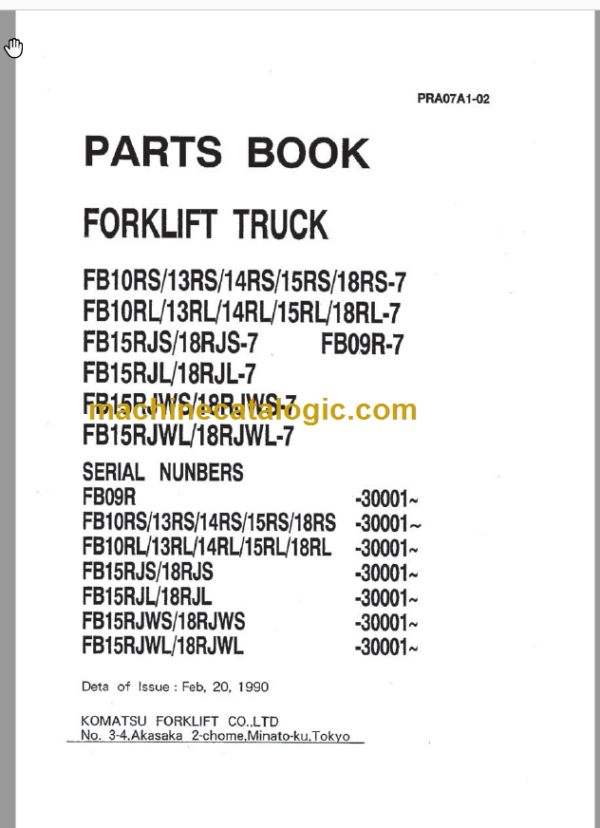 Komatsu FB10RS 13RS 15RS 18RS-7 RL RJS RJL-7 RJWS RJWL Parts Book