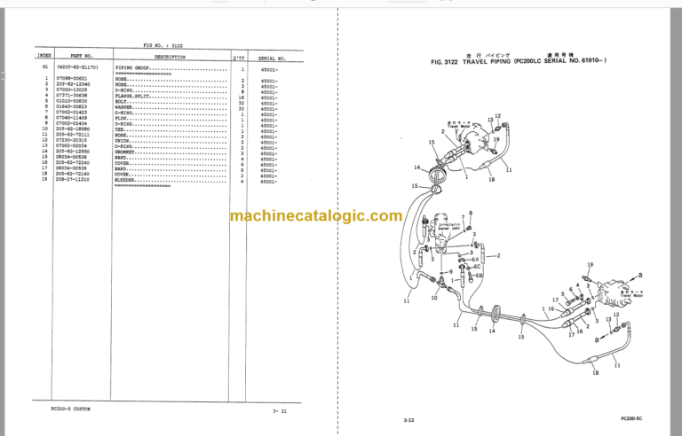 Komatsu PC200-5 PC200LC-5 Hydraulic Excavator Parts Book