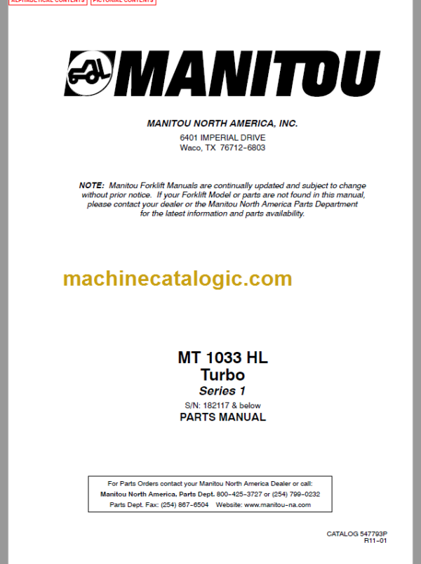 Manitou MT 1033 HL Turbo Series 1 Parts Manual