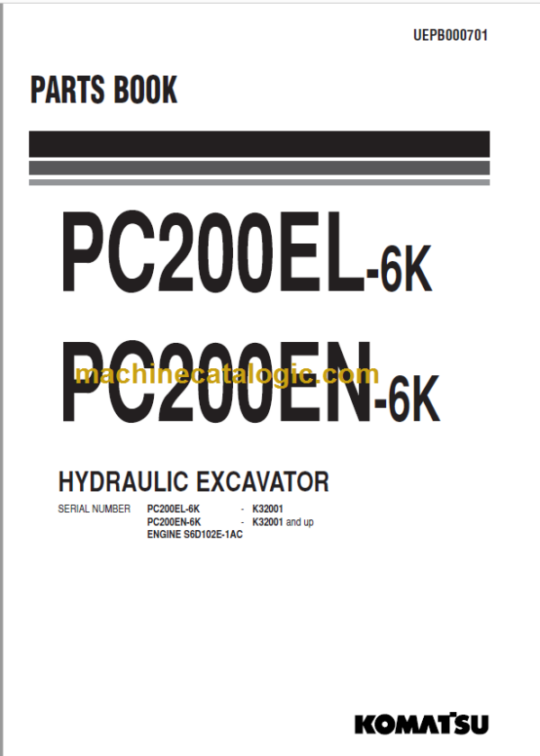 Komatsu PC200EL-6K PC200EN-6K Hydraulic Excavator Parts Book