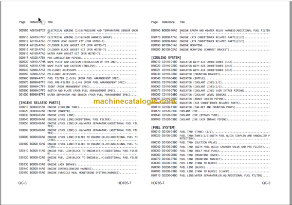 Komatsu HD785-7 Dump Truck Parts Book J20001 And Up