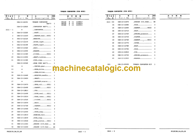 Komatsu FG10D FG14D FG15D FG18D-15 HD Parts Book