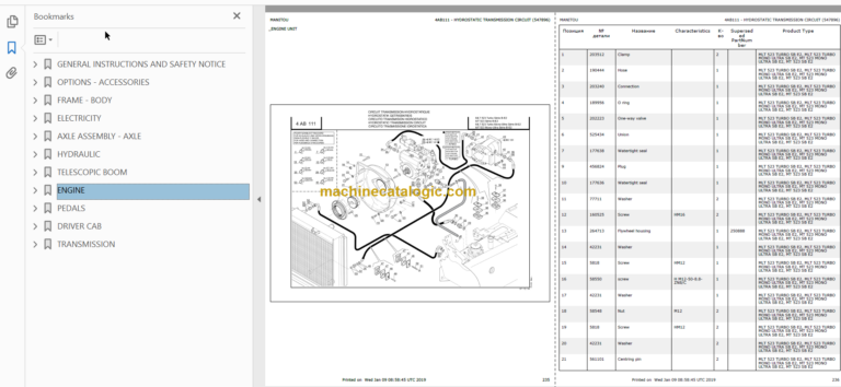 Manitou MT 523 Turbo Parts Catalogue