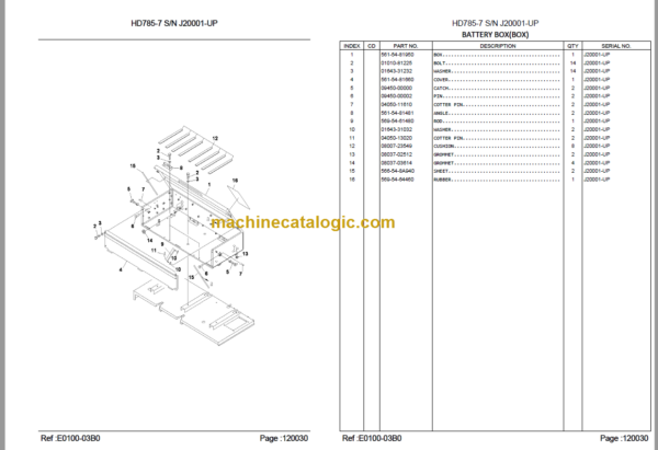 Komatsu HD785-7 Dump Truck Parts Book J20001 And Up