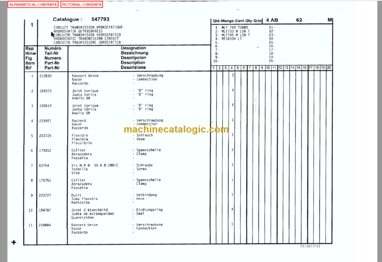 Manitou MT 1033 HL Turbo Series 1 Parts Manual