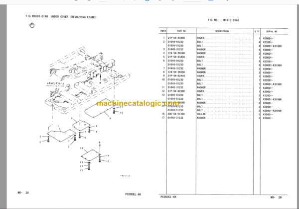 Komatsu PC200EL-6K PC200EN-6K Hydraulic Excavator Parts Book