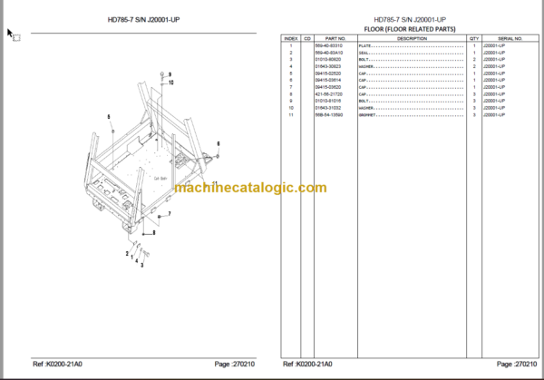 Komatsu HD785-7 Dump Truck Parts Book J20001 And Up