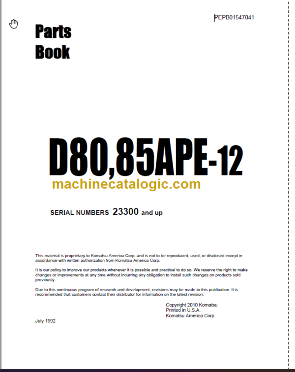 Komatsu D80 D85APE-12 Parts Book