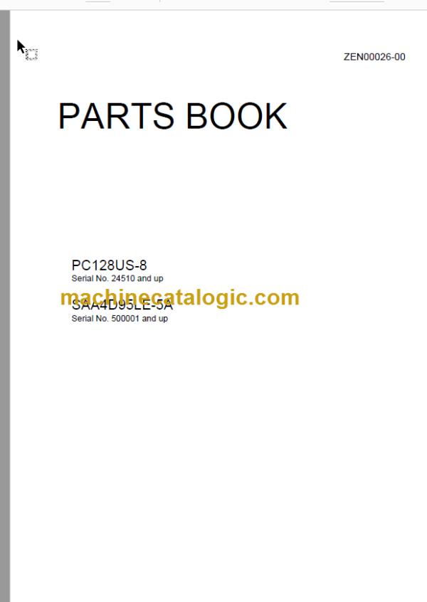 Komatsu PC128US-8 SAA4D95LE-5A Parts Book