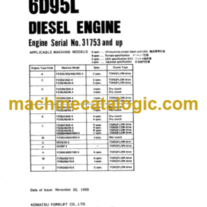 Komatsu 6D95L Diesel Engine Parts Book