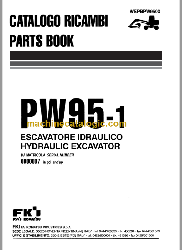 Komatsu PW95-1 Hydraulic Excavator Parts Book