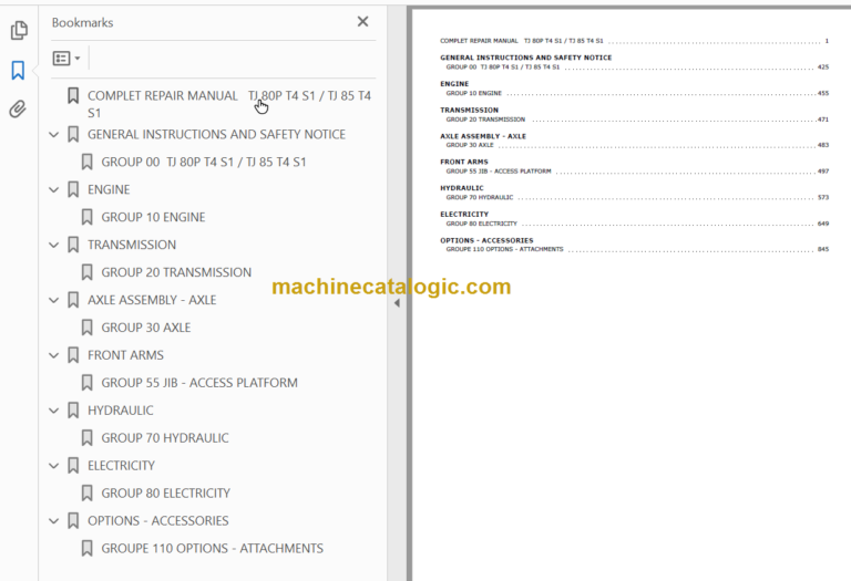 Manitou TJ 80P T4 S1 Repair Manual