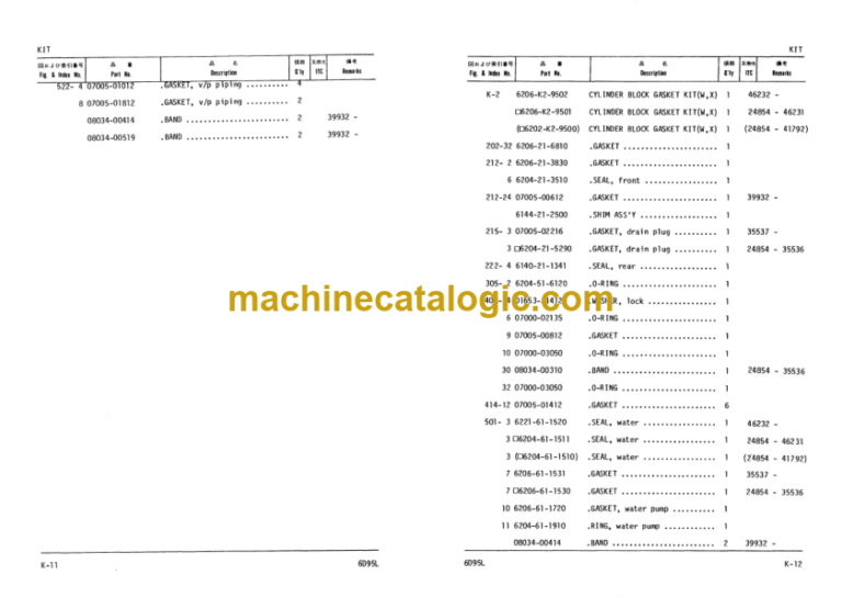 Komatsu 6D95L Diesel Engine Parts Book