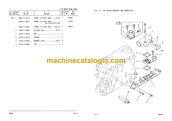 Komatsu 6D95L Diesel Engine Parts Book