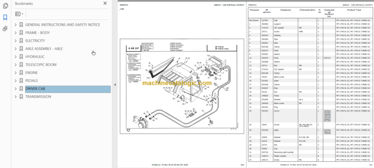 Manitou MT 1740 SL S2 Parts Catalogue