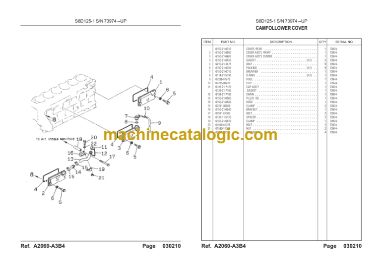 Komatsu S6D125-1 SN 73974- UP Parts Book