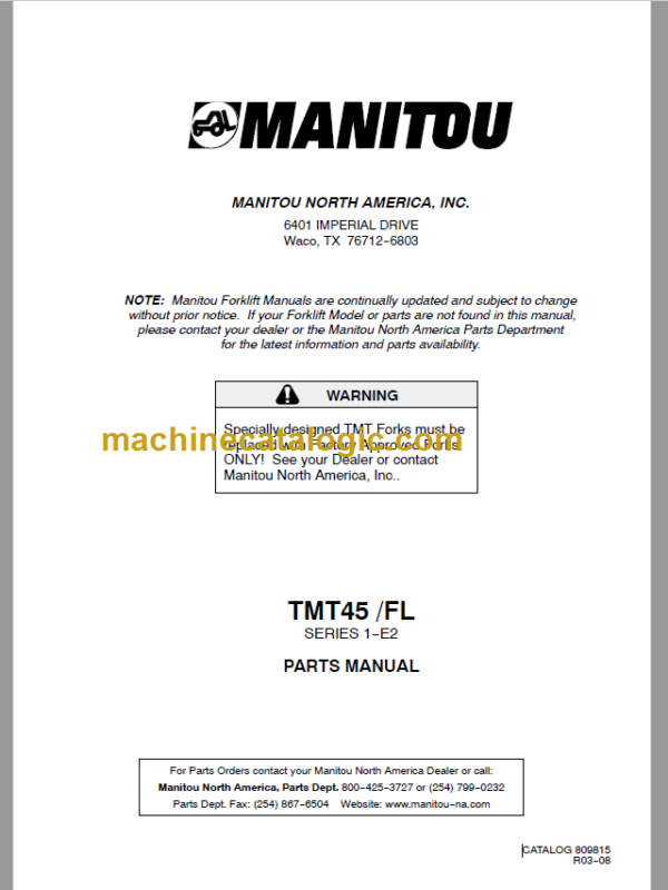 Manitou TMT45 FL S1-E2 PARTS MANUAL