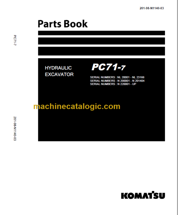 Komatsu PC71-7 Hydraulic Excavator Parts Book