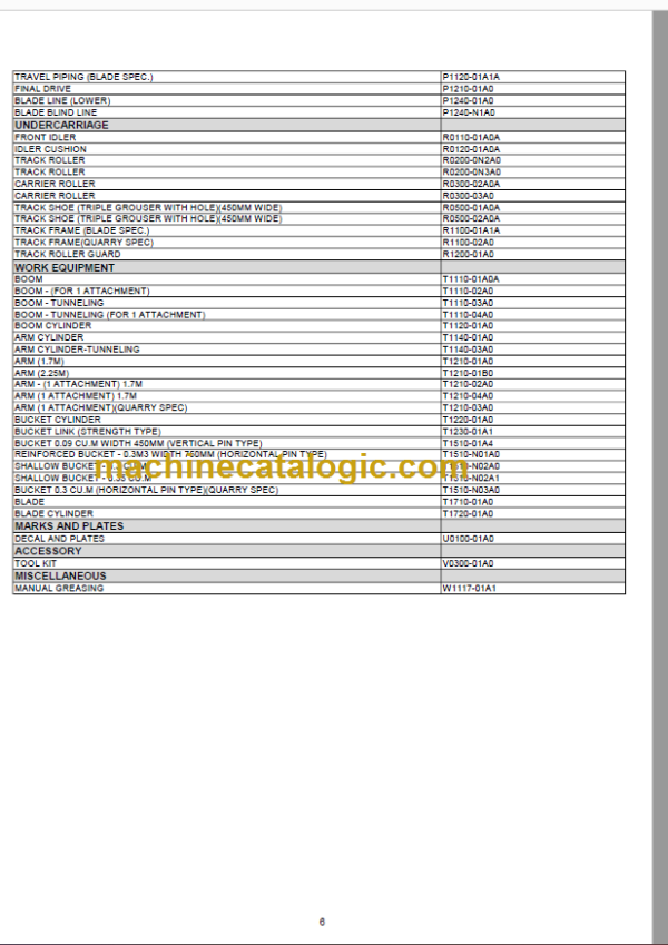 Komatsu PC71-7 Hydraulic Excavator Parts Book