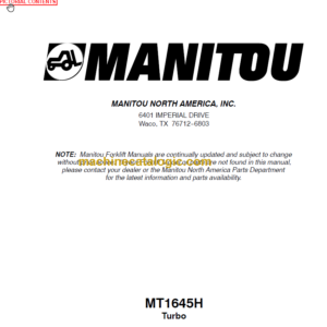 Manitou MT 1645H Turbo Parts Manual