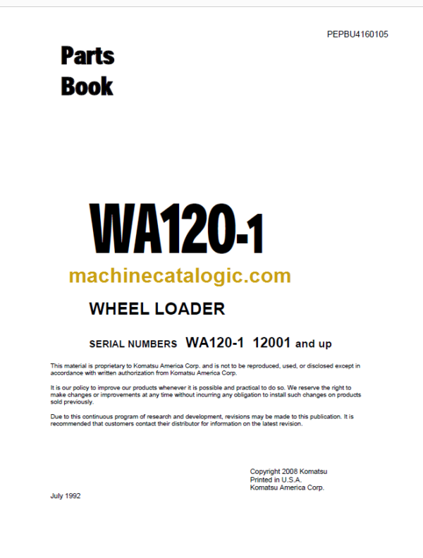 Komatsu WA120-1 Wheel Loader Parts Book