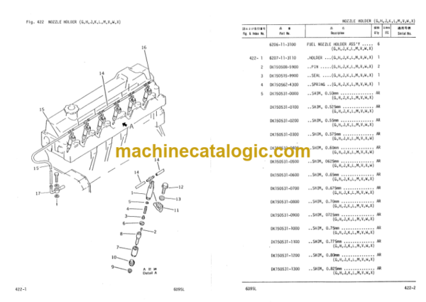 Komatsu 6D95L Diesel Engine Parts Book Serial No 19027 and up