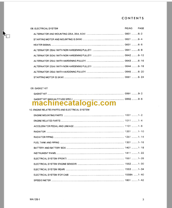 Komatsu WA120-1 Wheel Loader Parts Book