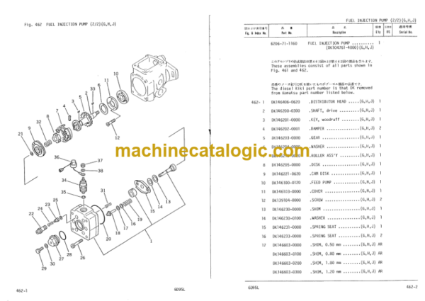 Komatsu 6D95L Diesel Engine Parts Book Serial No 19027 and up