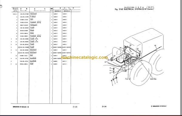 Komatsu GD605A-2 GD655A-2 Motor Grader Parts Book