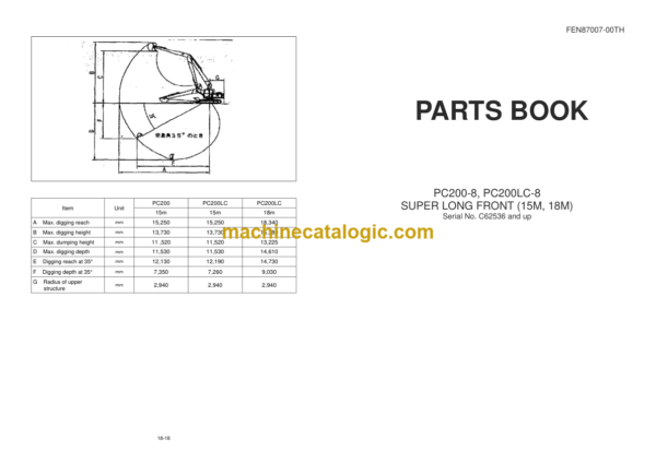 Komatsu PC200-8 PC200LC-8 15M and 18M Hydraulic Excavator Parts Book Operation Manual