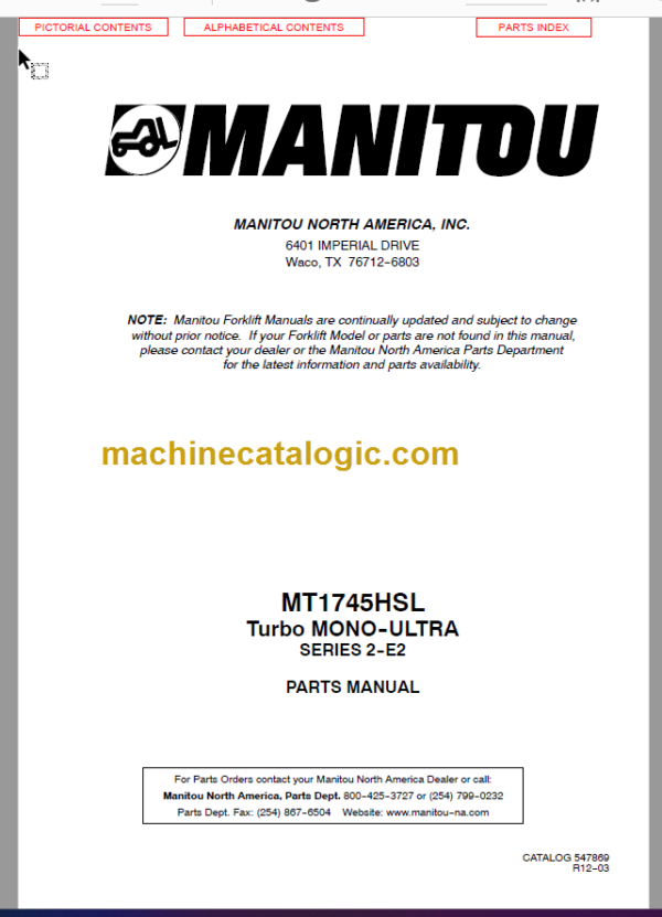 Manitou MT 1745 HSL Turbo SERIES 2-E2 Parts Manual