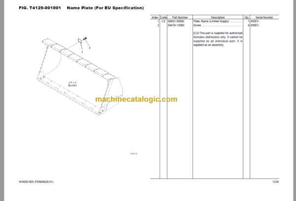 Komatsu WA600-8E0 85017 AND UP SAA6D170E-7 710617 AND UP Parts Book