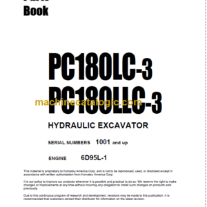 Komatsu PC180LC-3 PC180LLC-3 Hydraulic Excavator Parts Book