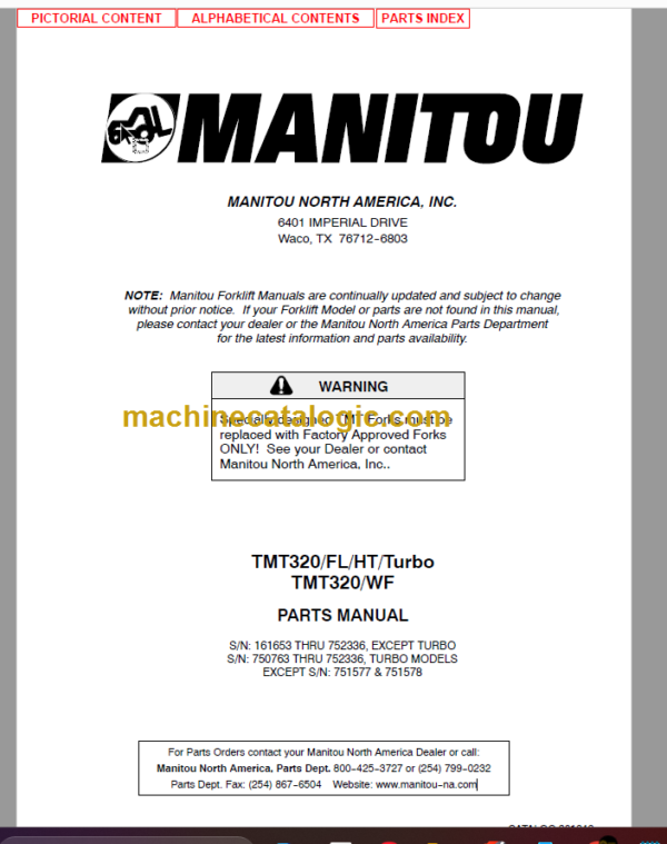 Manitou TMT320 FL HT PARTS MANUAL
