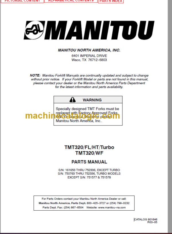 Manitou TMT320 WF PARTS MANUAL