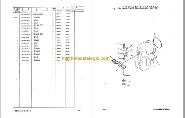 Komatsu GD605A-2 GD655A-2 Motor Grader Parts Book