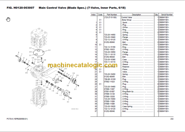 Komatsu PC70-8 Hydraulic Excavator Parts Book