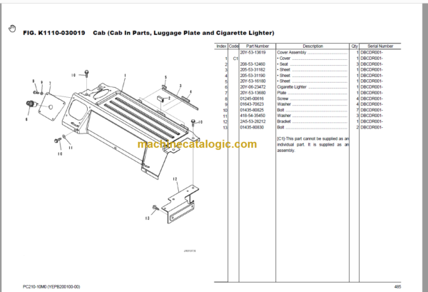 Komatsu PC210-10M0 Hydraulic Excavator Parts Book