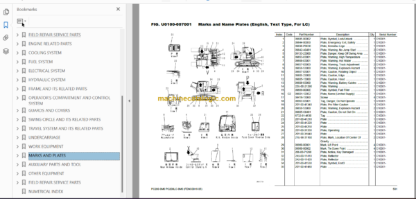 Komatsu PC200-8M0 PC200LC-8M0 KAL SPEC Hydraulic Excavator Parts Book