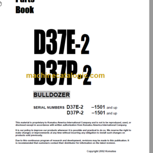 Komatsu D37E-2 D37P-2 Bulldozer Parts Book 1501 and Up