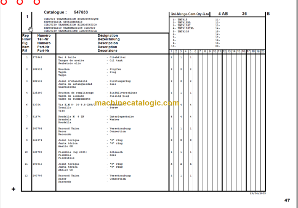 Manitou TMT 315 FL PARTS MANUAL