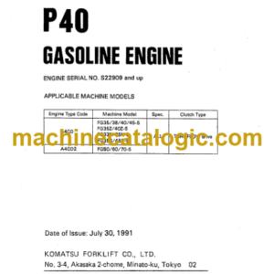 Komatsu P40 Gasoline Engine Parts Book