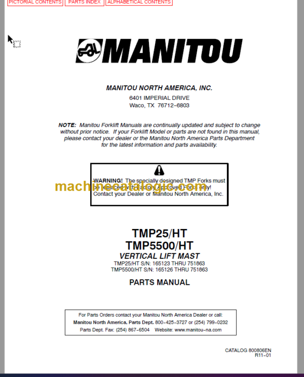 Manitou TMP25-TMP5500HT Parts Manual 800806