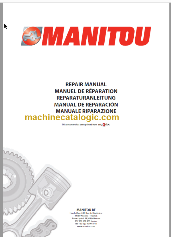 Manitou MT 1235 HS Turbo Série 2-E2 Repair Manual