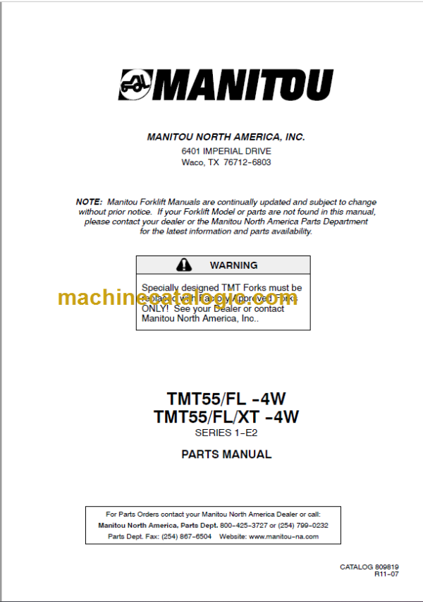 Manitou TMT 55 FL XT 4W S1-E2 PARTS MANUAL