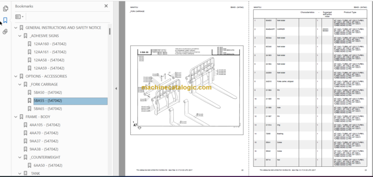 Manitou MT 1240 L TURBO MONO ULTRA Parts Catalogue